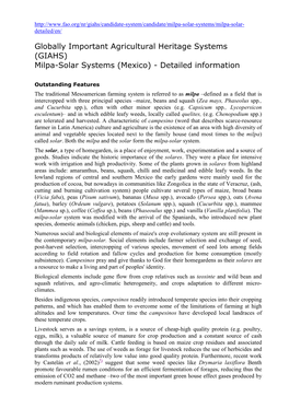 (GIAHS) Milpa-Solar Systems (Mexico) - Detailed Information