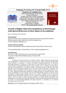 Growth of Higher Education Institutions in West Bengal with Special Reference to Their Status of Accreditation