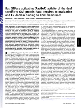 Ras Gtpase Activating (Rasgap) Activity of the Dual Speciﬁcity GAP Protein Rasal Requires Colocalization and C2 Domain Binding to Lipid Membranes