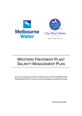 Western Treatment Plant Salinity Management Plan