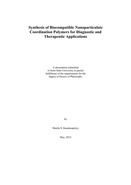 Synthesis of Biocompatible Nanoparticulate Coordination Polymers for Diagnostic and Therapeutic Applications