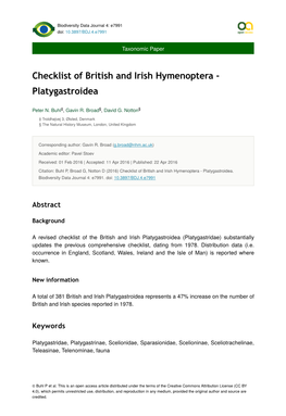Checklist of British and Irish Hymenoptera - Platygastroidea