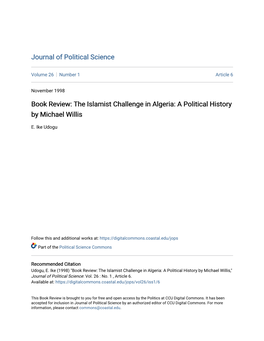 Book Review: the Islamist Challenge in Algeria: a Political History by Michael Willis
