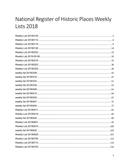 National Register of Historic Places Weekly Lists 2018