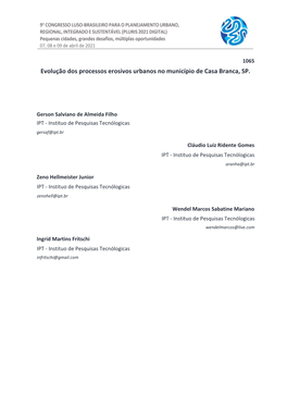 Evolução Dos Processos Erosivos Urbanos No Município De Casa Branca, SP