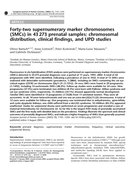 Forty-Two Supernumerary Marker Chromosomes (Smcs) in 43 273 Prenatal Samples: Chromosomal Distribution, Clinical Findings, and UPD Studies