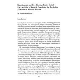 Disembedded and Free-Floating Bodies out of Place and out of Control: Examining the Borderline Existence of Adopted Koreans