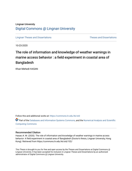 The Role of Information and Knowledge of Weather Warnings in Marine Access Behavior : a Field Experiment in Coastal Area of Bangladesh