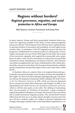 Regions Without Borders? Regional Governance, Migration, and Social Protection in Africa and Europe