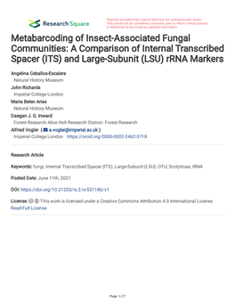 Metabarcoding of Insect-Associated Fungal Communities: a Comparison of Internal Transcribed Spacer (ITS) and Large-Subunit (LSU) Rrna Markers