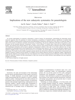 Implications of the New Eukaryotic Systematics for Parasitologists