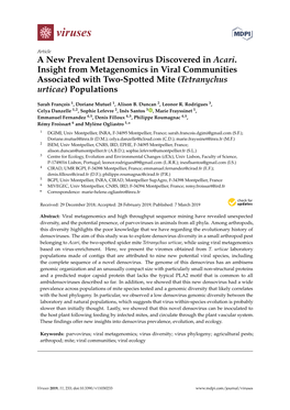 A New Prevalent Densovirus Discovered in Acari. Insight from Metagenomics in Viral Communities Associated with Two-Spotted Mite (Tetranychus Urticae) Populations