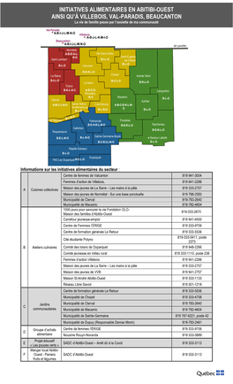 Initiatives Alimentaires En Abitibi-Ouest Ainsi Qu'à Villebois, Val