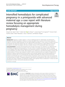 Intensified Hemodialysis for Complicated Pregnancy in A