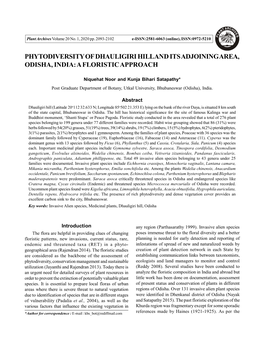 Phytodiversity of Dhauligiri Hill and Its Adjoining Area, Odisha, India: a Floristic Approach