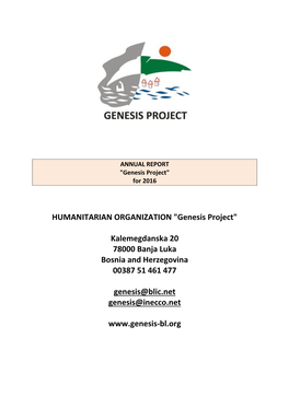 HUMANITARIAN ORGANIZATION "Genesis Project" Kalemegdanska