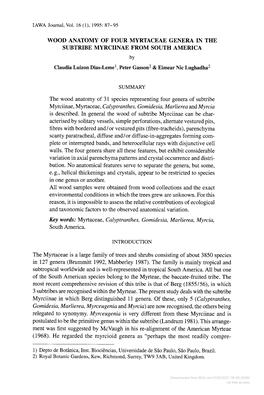 WOOD ANATOMY of FOUR MYRTACEAE GENERA in the SUBTRIBE MYRCIINAE from SOUTH AMERICA By