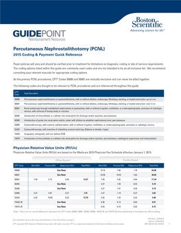 Percutaneous Nephrostolithotomy (PCNL) 2015 Coding & Payment Quick Reference