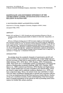 Air-Breathing Catfish, Heteropneustes Fossilis, in Relation to Ration Size