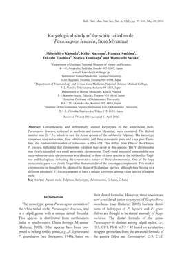 Karyological Study of the White Tailed Mole, Parascaptor Leucura, from Myanmar