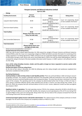 Press Release Panyam Cements and Mineral Industries Limited