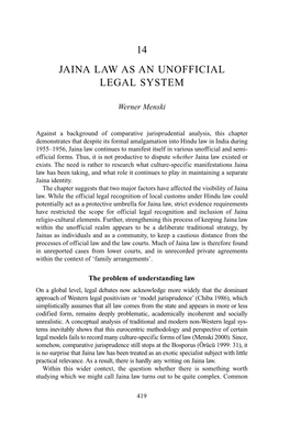 Jaina Law As an Unofficial Legal System