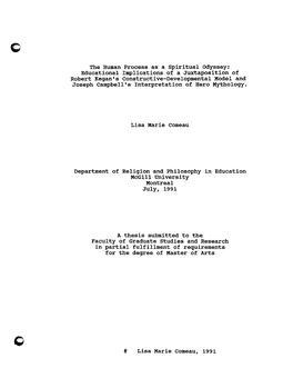 Educational Implications of a Juxtaposition of Robert Kegan•S Constructive-Developmental Model and Joseph Campbell's Interpretation of Hero Mythology