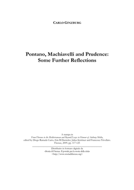 Pontano, Machiavelli and Prudence: Some Further Reflections