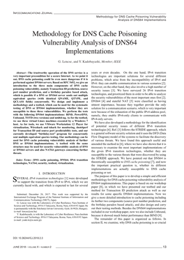 Methodology for DNS Cache Poisoning Vulnerability Analysis Of