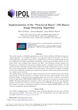 (NL-Bayes) Image Denoising Algorithm Marc Lebrun1, Antoni Buades2, Jean-Michel Morel3