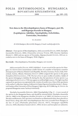 Folia Entomologica Hungarica 69. (Budapest, 2008)