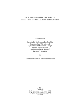 U.S. Public Diplomacy Toward Iran: Structures, Actors, and Policy Communities