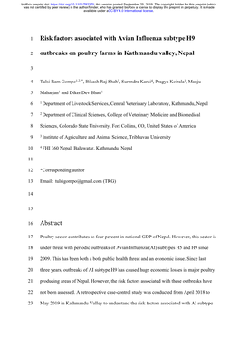 Risk Factors Associated with Avian Influenza Subtype H9 Outbreaks On