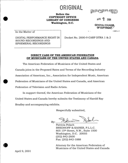 Direct Case of the American Federation of Musicians of the United States and Canada