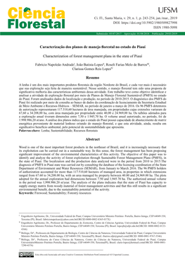 Caracterização Dos Planos De Manejo Florestal No Estado Do Piauí