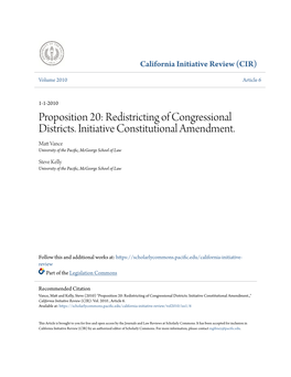 Proposition 20: Redistricting of Congressional Districts. Initiative Constitutional Amendment