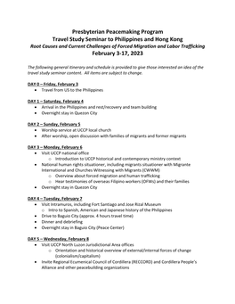 Presbyterian Peacemaking Program Travel Study Seminar to Philippines