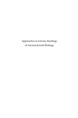 Approaches to Literary Readings of Ancient Jewish Writings Studia Semitica Neerlandica