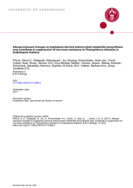 Albugo-Imposed Changes to Tryptophan-Derived Antimicrobial