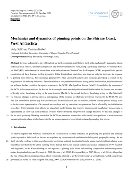 Mechanics and Dynamics of Pinning Points on the Shirase Coast, West Antarctica