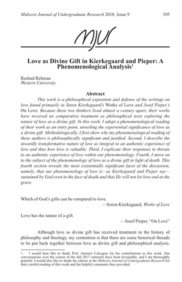 Love As Divine Gift in Kierkegaard and Pieper: a Phenomenological Analysis1