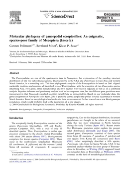 Molecular Phylogeny of Panorpodid Scorpionflies