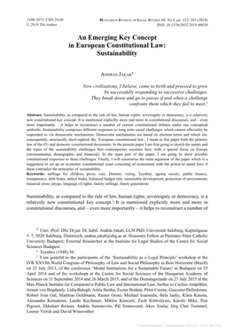 An Emerging Key Concept in European Constitutional Law: Sustainability