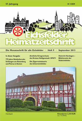 Die Monatsschrift Für Alle Eichsfelder · Heft 9 · September 2013 57. Jahrgang