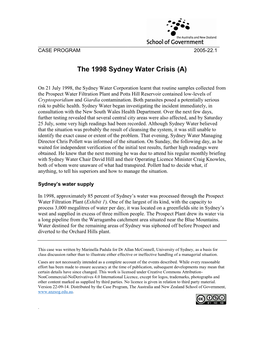 The 1998 Sydney Water Crisis (A)