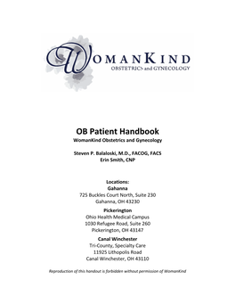 OB Patient Handbook Womankind Obstetrics and Gynecology