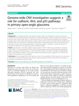 Genome-Wide CNV Investigation Suggests a Role for Cadherin, Wnt, and P53 Pathways in Primary Open-Angle Glaucoma Valeria Lo Faro1,2, Jacoline B