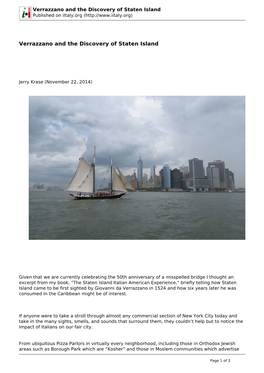 Verrazzano and the Discovery of Staten Island Published on Iitaly.Org (