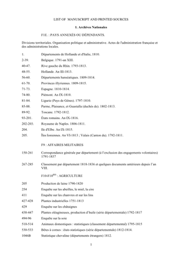 1 LIST of MANUSCRIPT and PRINTED SOURCES 1. Archives