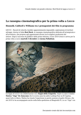 Grandi Climber Sul Grande Schermo: Reel Rock Fa Tappa a Lecco | 1
